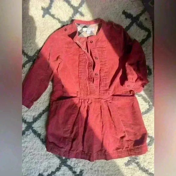 BURBERRY PINK DRESS corduroy check classic Burberry style infant 12 months - Picture 4 of 5